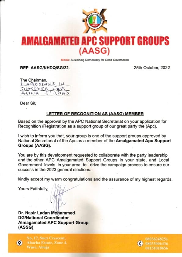 AASG Letter of Recognition