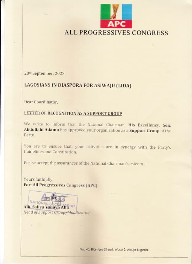 APC Letter of Recognition